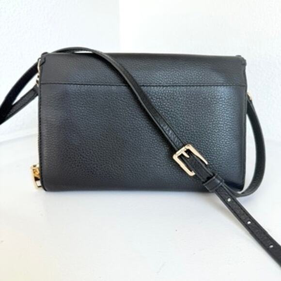 TORY BURCH Marion Flat Wallet Crossbody Bag Black Leather Gold Hardware - Picture 9 of 12